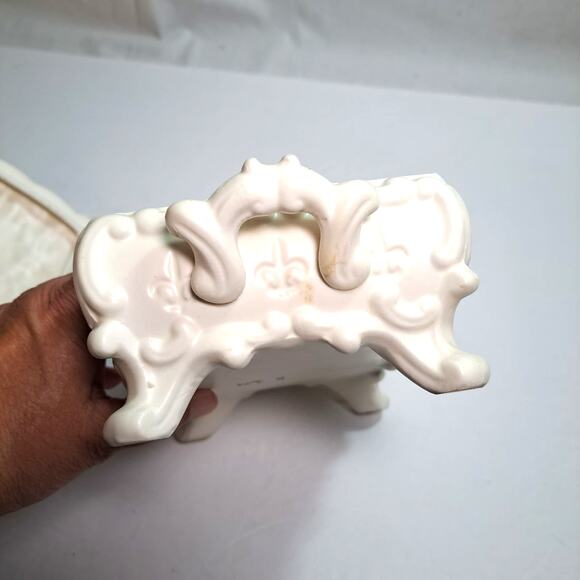 Vintage Lenwile Ardalt Painted Porcelain Covered Trinket Box Fleur de Lis Grapes - Picture 8 of 11